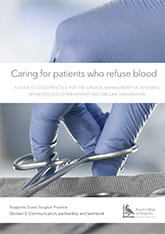 Front cover of the reort 'Caring for patients who refuse blood'