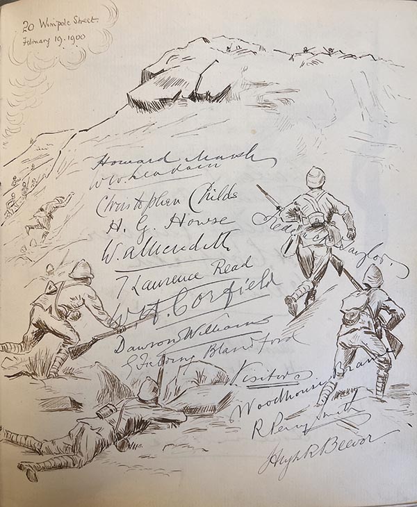 A drawing of soldiers assaulting a position at the top of a rocky hill