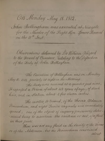 John Bellingham's entry in Clift's notes