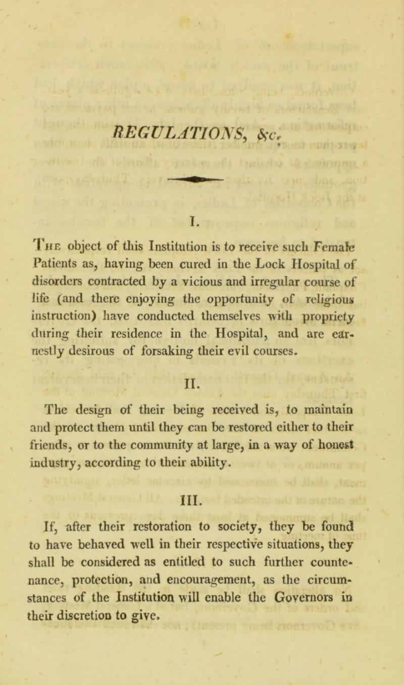 Scanned page from a document, titled "Regulations, &c."