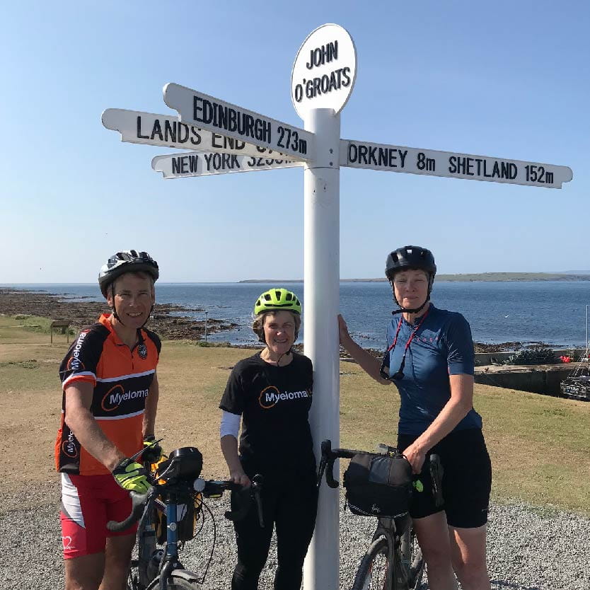 Tim Mitchell, Sue Hill and Scarlett McNally at John O'Groats